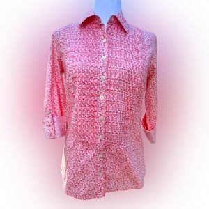 NWOT  Banana Republic button down shirt - bright coral and white pattern- size S